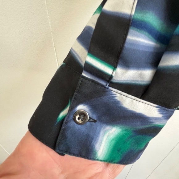 Calvin Klein abstract multi-colour Polyester blouse roll tab sleeve size L - Picture 8 of 15